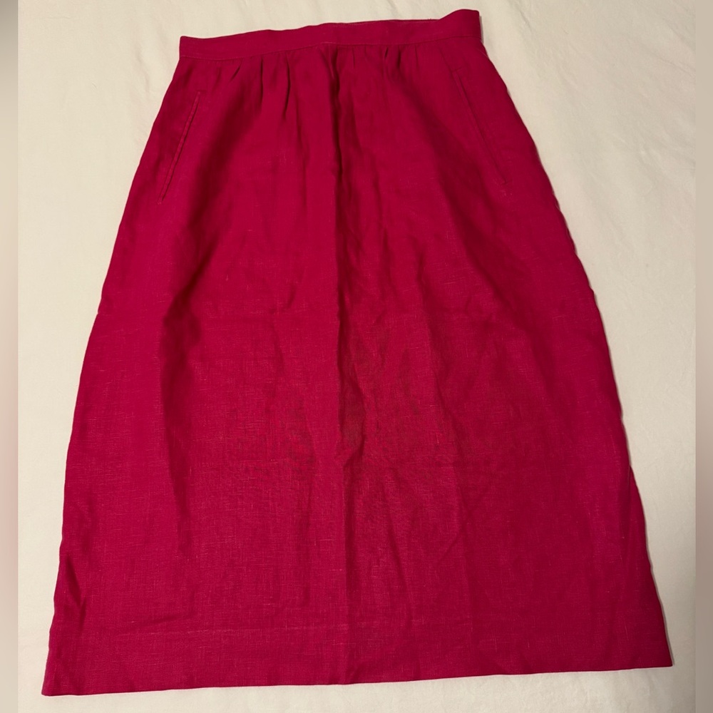 Jones New York Vintage Size 8 Hot Pink 100% Linen Pencil Skirt Pockets Unlined